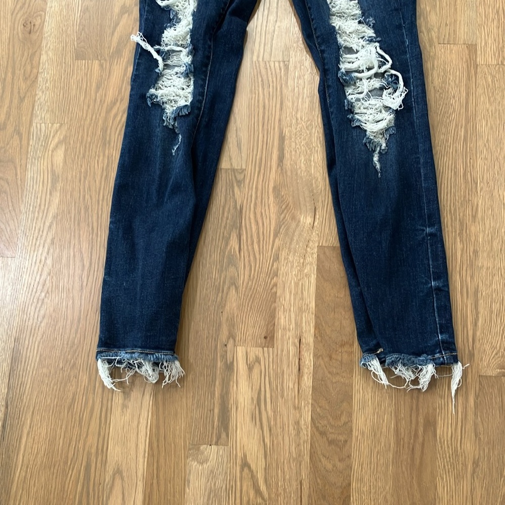 Judy Blue Women's Dark Wash Denim Distressed Cotton Straight Leg Ripped Jeans - Picture 5 of 12